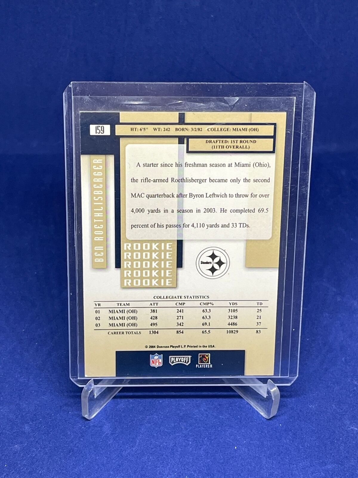 BEN ROETHLISBERGER 2004 PLAYOFF PRESTIGE ROOKIE RC #159