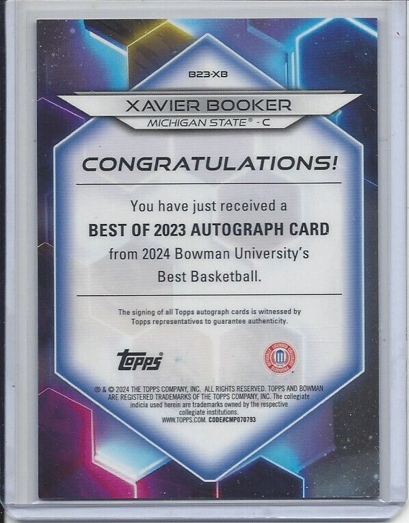 XAVIER BOOKER 2023 BOWMAN'S BEST UNIVERSITY GOLD GEOMETRIC REFRACTOR AUTO 1/50