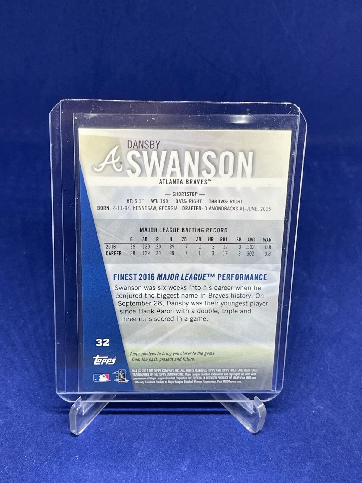 DANSBY SWANSON 2017 TOPPS FINEST PURPLE REFRACTOR ROOKIE RC #D 120/250