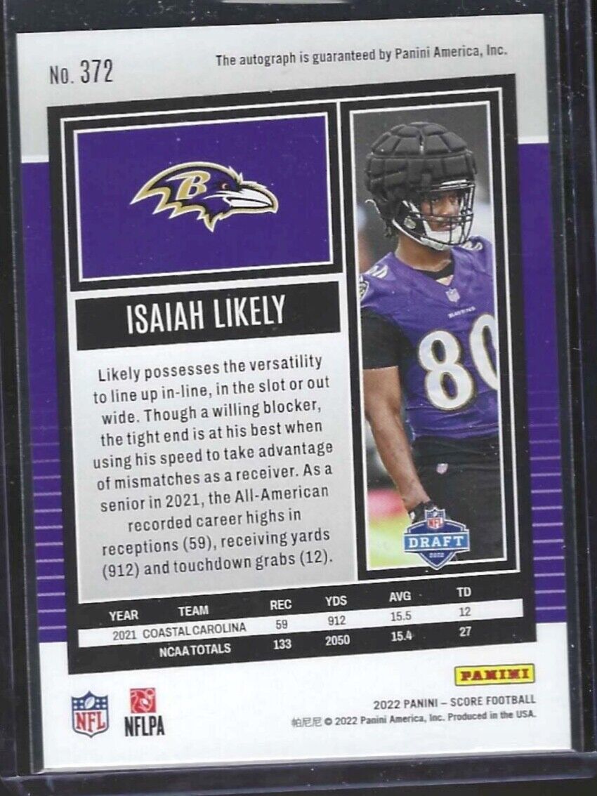 ISAIAH LIKELY 2022 PANINI SCORE ROOKIE AUTO RC #372