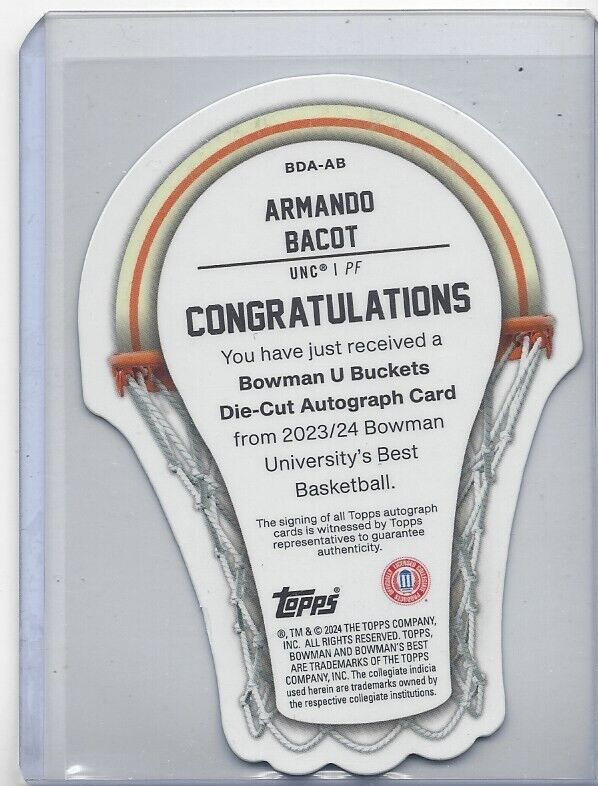 ARMANDO BACOT 2023 BOWMAN'S BEST UNIVERSITY BUCKETS GOLD REFRACTOR AUTO #D 49/50