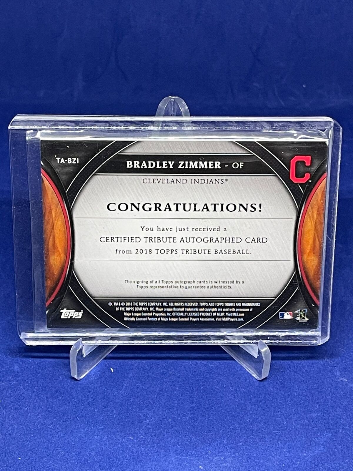 BRADLEY ZIMMER 2018 TOPPS TRIBUTE BLUE ON CARD AUTO #D 112/113