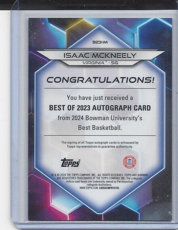 ISAAC MCKNEELY 2023 BOWMAN'S BEST UNIVERSITY GOLD REFRACTOR AUTO #D 39/50