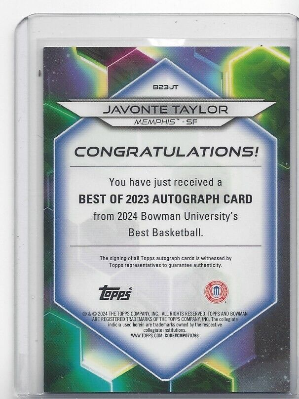 JAVONTE TAYLOR 2023 BOWMAN'S BEST UNIVERSITY GOLD GEOMETRIC REFRACTOR AUTO /50