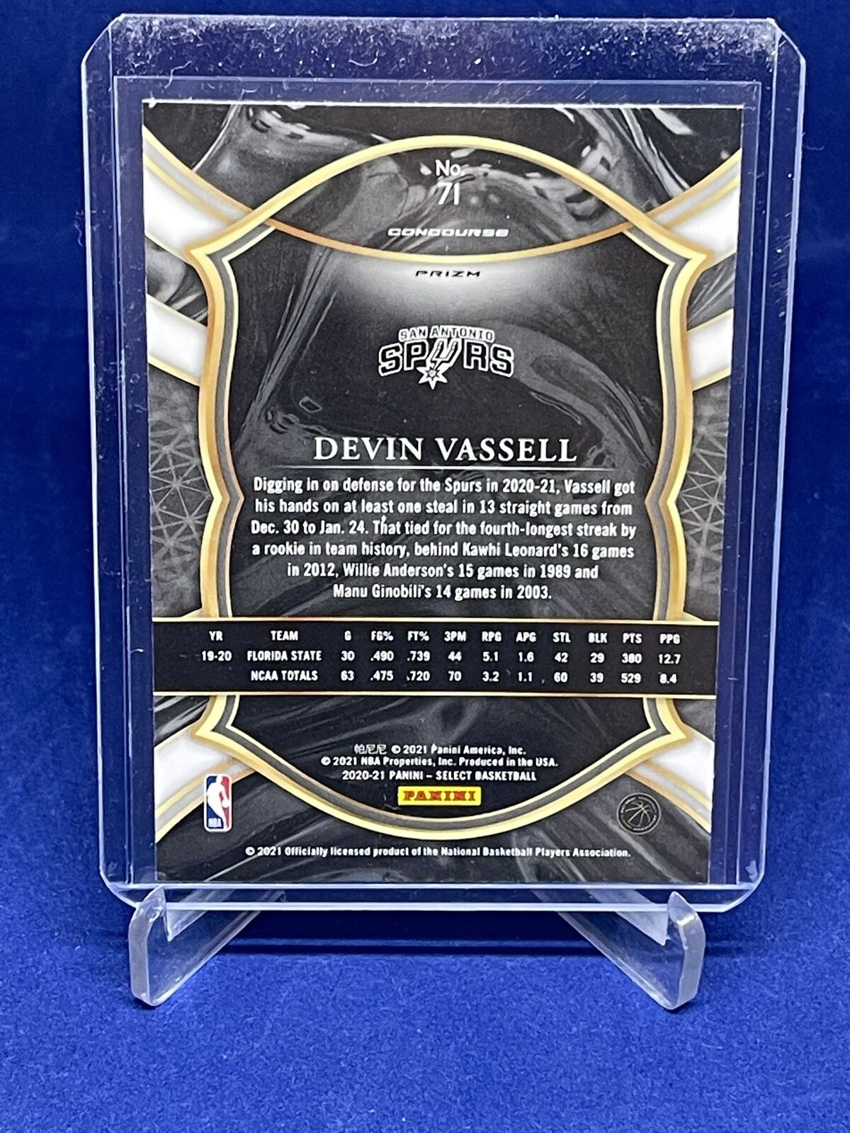 DEVIN VASSELL 2020-21 PANINI SELECT CONCOURSE TRI COLOR WAVE PRIZM ROOKIE RC #71