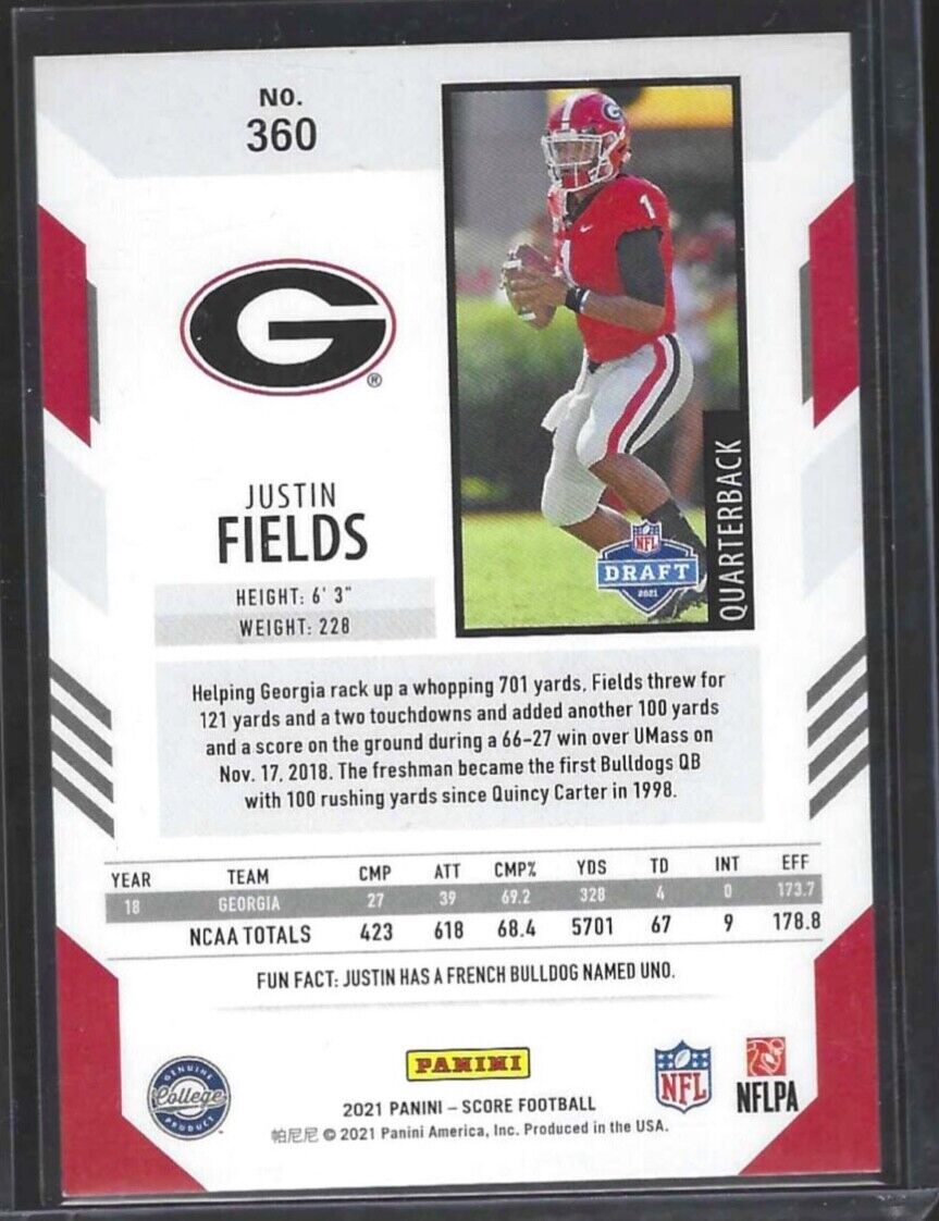 JUSTIN FIELDS 2021 PANINI SCORE BLUE SHOWCASE ROOKIE RC #D 020/100