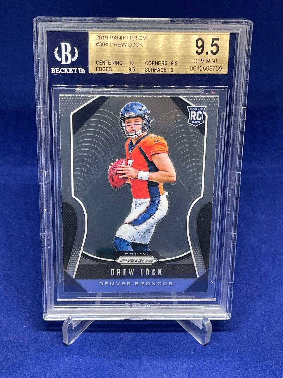 DREW LOCK 2019 PANINI PRIZM ROOKIE RC #304 BGS 9.5 GEM MINT