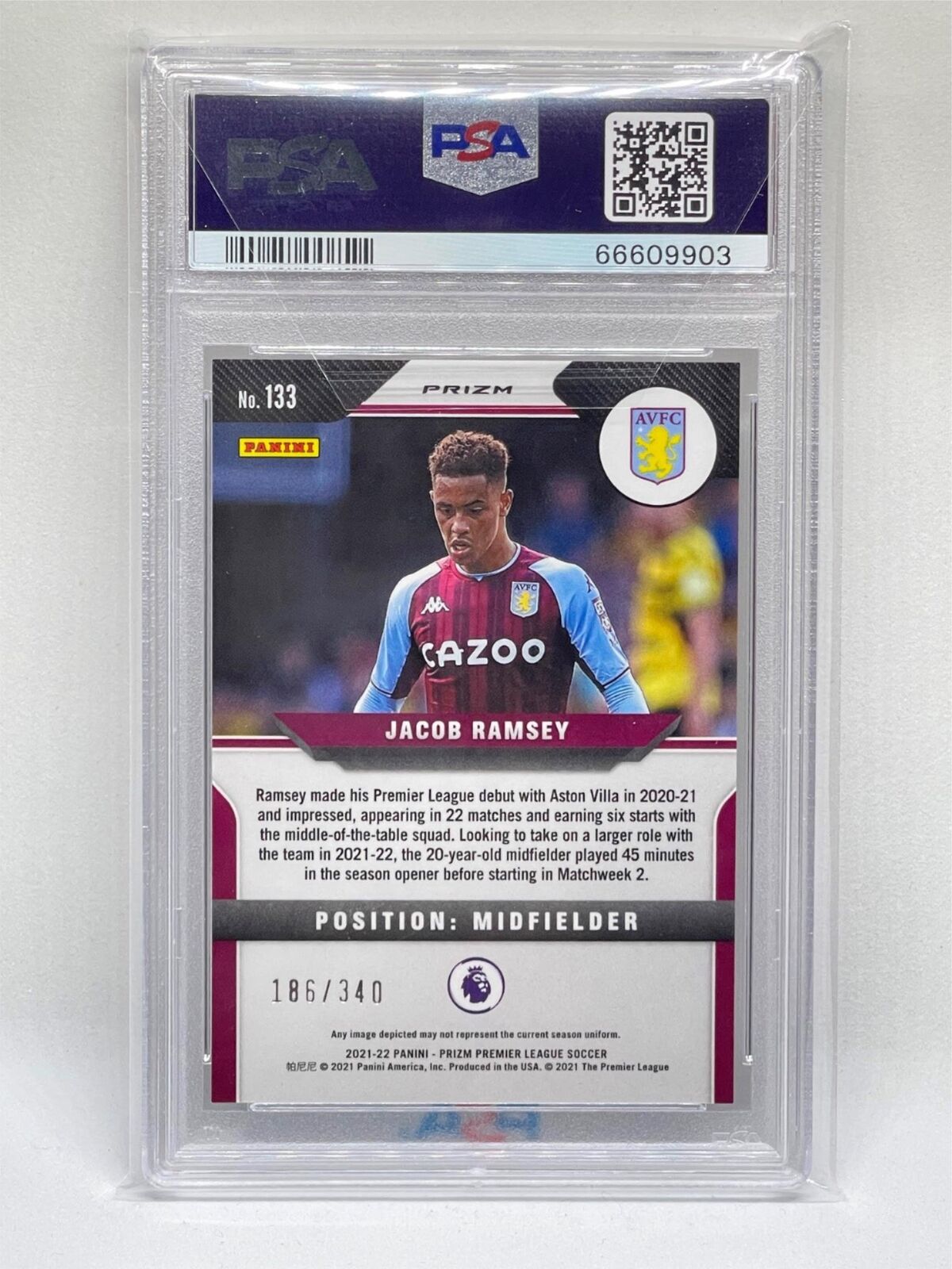 JACOB RAMSEY 2021-22 PANINI PRIZM EPL BLUE PRIZM RC #D 186/340 PSA 10 GEM POP 4
