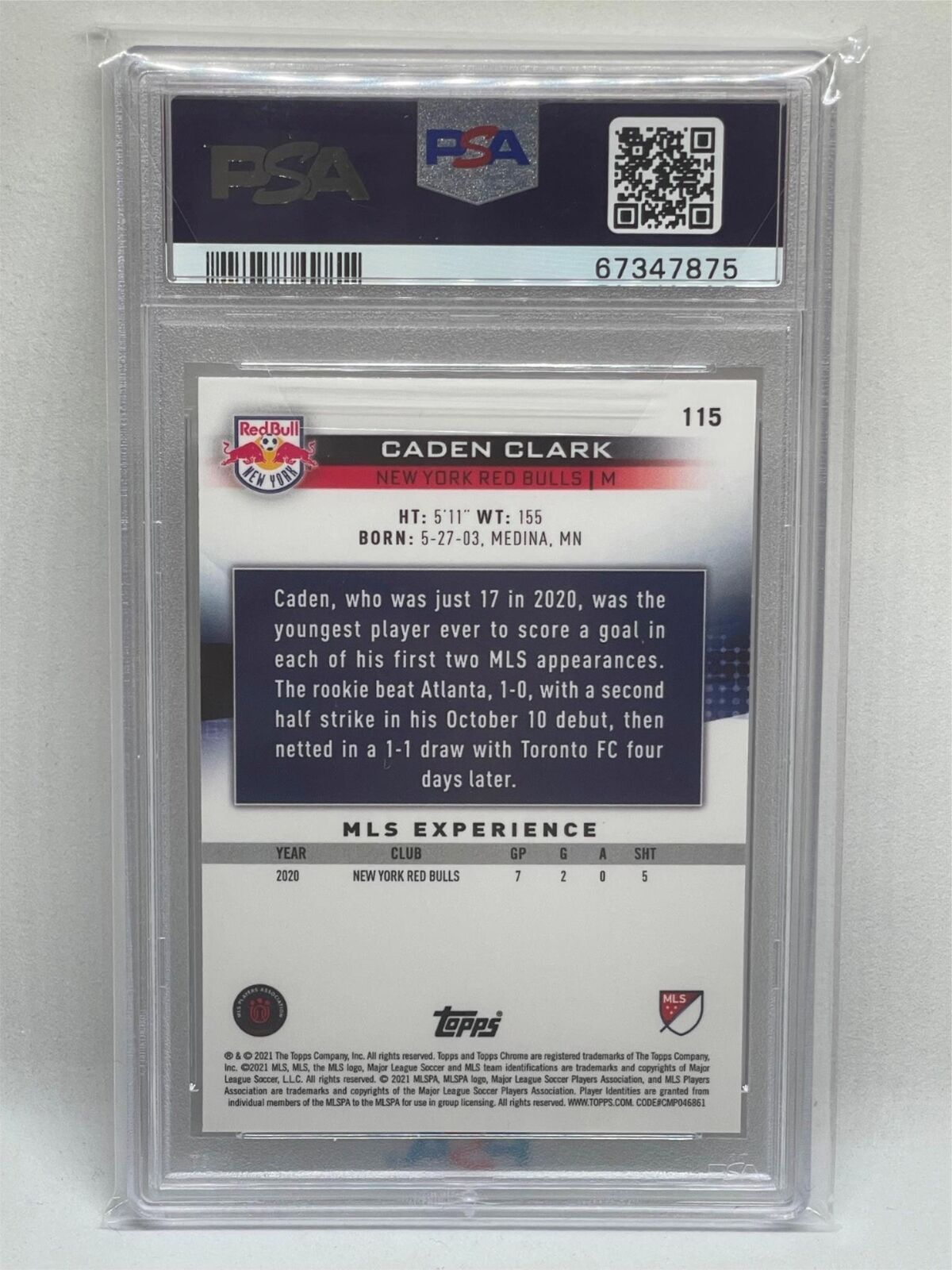 CADEN CLARK 2021 TOPPS CHROME MLS #115 ROOKIE RC PSA 10 GEM MINT