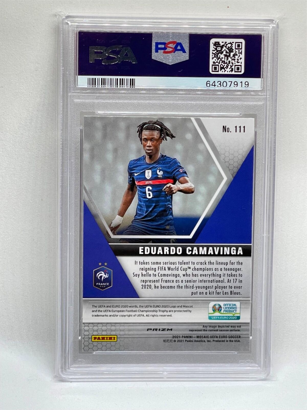 EDUARDO CAMAVINGA 2020 MOSAIC UEFA EURO '20 SILVER PRIZM ROOKIE RC #111 PSA 9