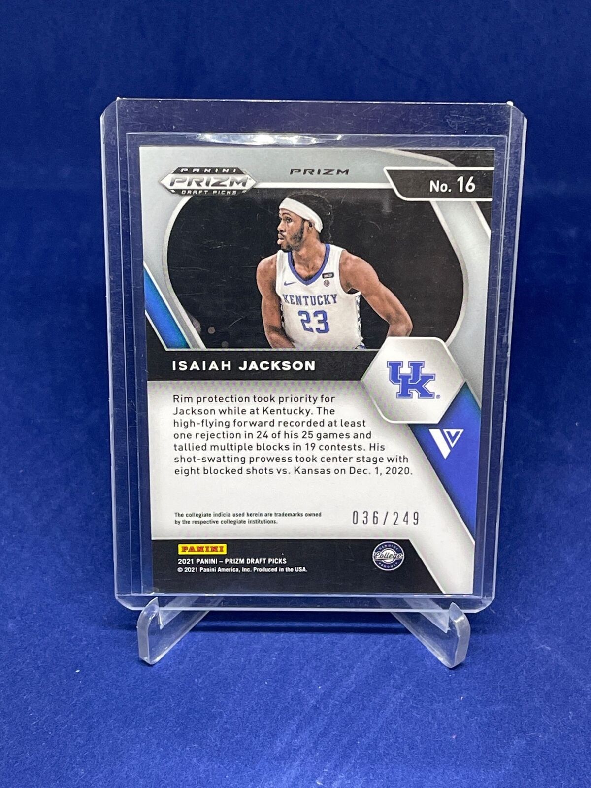 ISAIAH JACKSON 2021 PANINI PRIZM DRAFT PICKS BLUE WAVE PRIZM ROOKIE RC #D 36/249