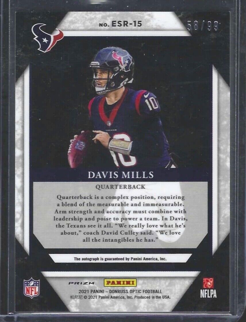 DAVIS MILLS 2021 PANINI DONRUSS OPTIC SILVER PRIZM ELITE SERIES AUTO RC #D /99