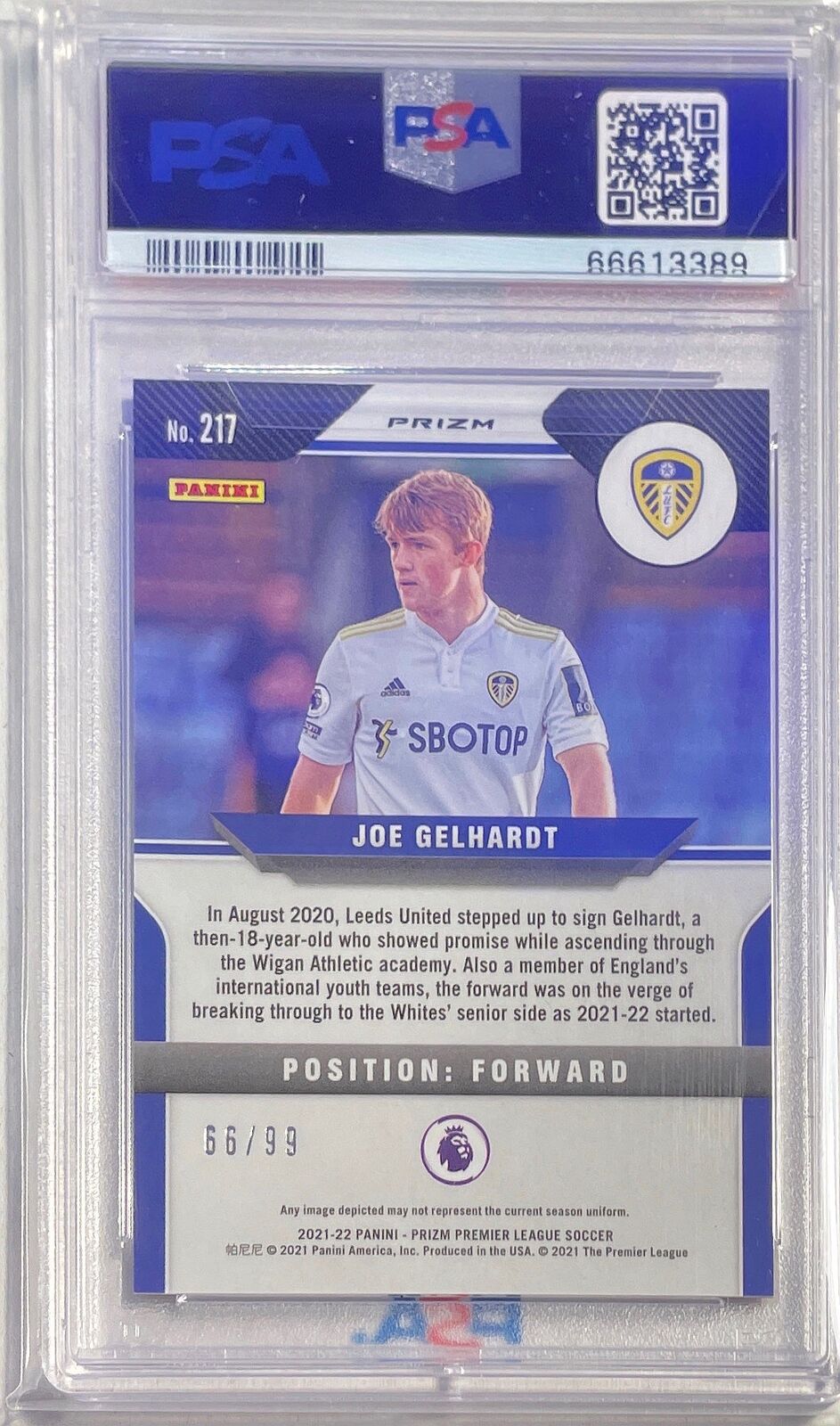 JOE GELHARDT 2021-22 PANINI PRIZM EPL PURPLE PRIZM RC #D 66/99 PSA 10 GEM POP 3