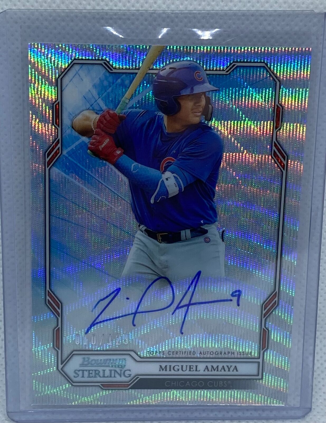 MIGUEL AMAYA 2019 TOPPS BOWMAN STERLING WAVE REFRACTOR ON CARD AUTO #D 10/25