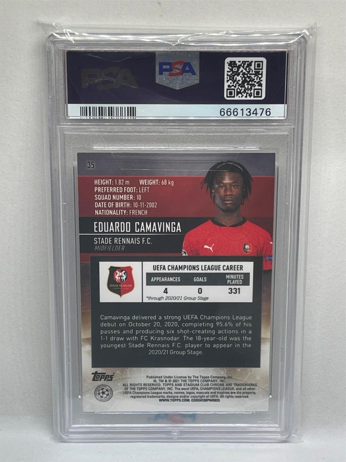 EDUARDO CAMAVINGA 2020-21 TOPPS STADIUM CLUB CHROME UCL #35 ROOKIE RC PSA 10 GEM