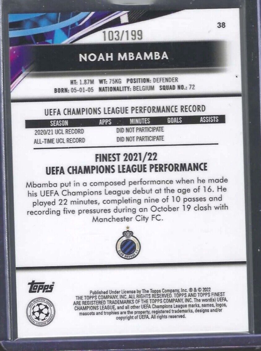 NOAH MBAMBA 2021-22 TOPPS FINEST SILVER RAYWAVE REFRACTOR ROOKIE RC #D 103/199