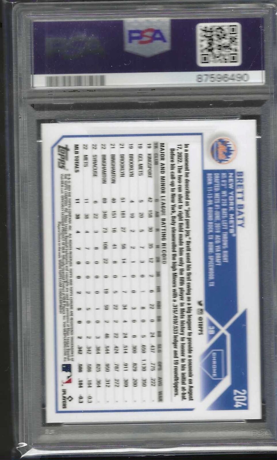 BRETT BATY 2023 TOPPS CHROME ROOKIE PRISM REFRACTOR RC #204 PSA 10 GEM MINT
