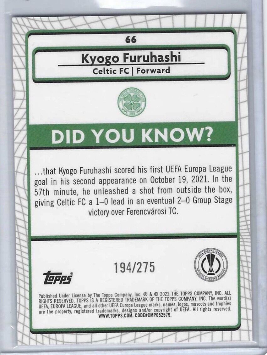 KYOGO FURUHASHI 2021-22 TOPPS MERLIN PINK MOJO REFRACTOR RC #D 194/275