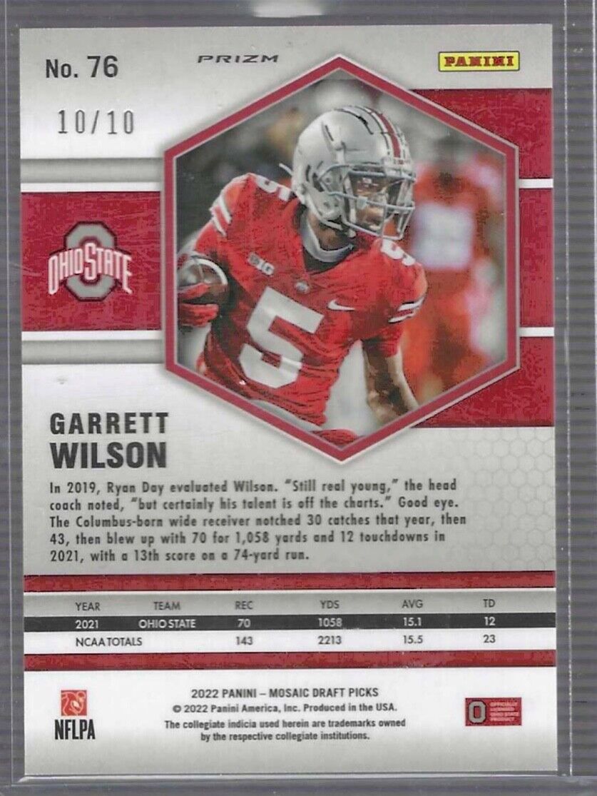 GARRETT WILSON 2022 PANINI MOSAIC DP GOLD MOSAIC PRIZM ROOKIE RC #D 10/10