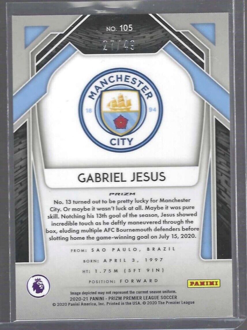 GABRIEL JESUS 2020-21 PANINI PRIZM GREEN CRACKED ICE PRIZM #D 27/49