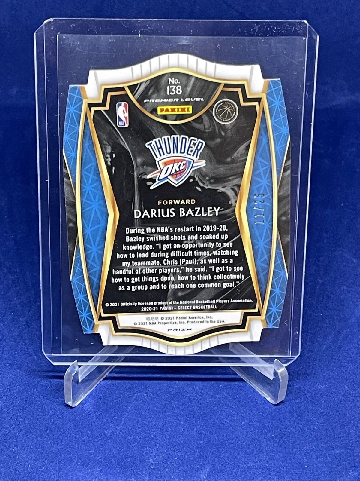 DARIUS BAZLEY 2020-21 PANINI SELECT PREMIER LEVEL DIE CUT TIE DYE PRIZM #D 11/25
