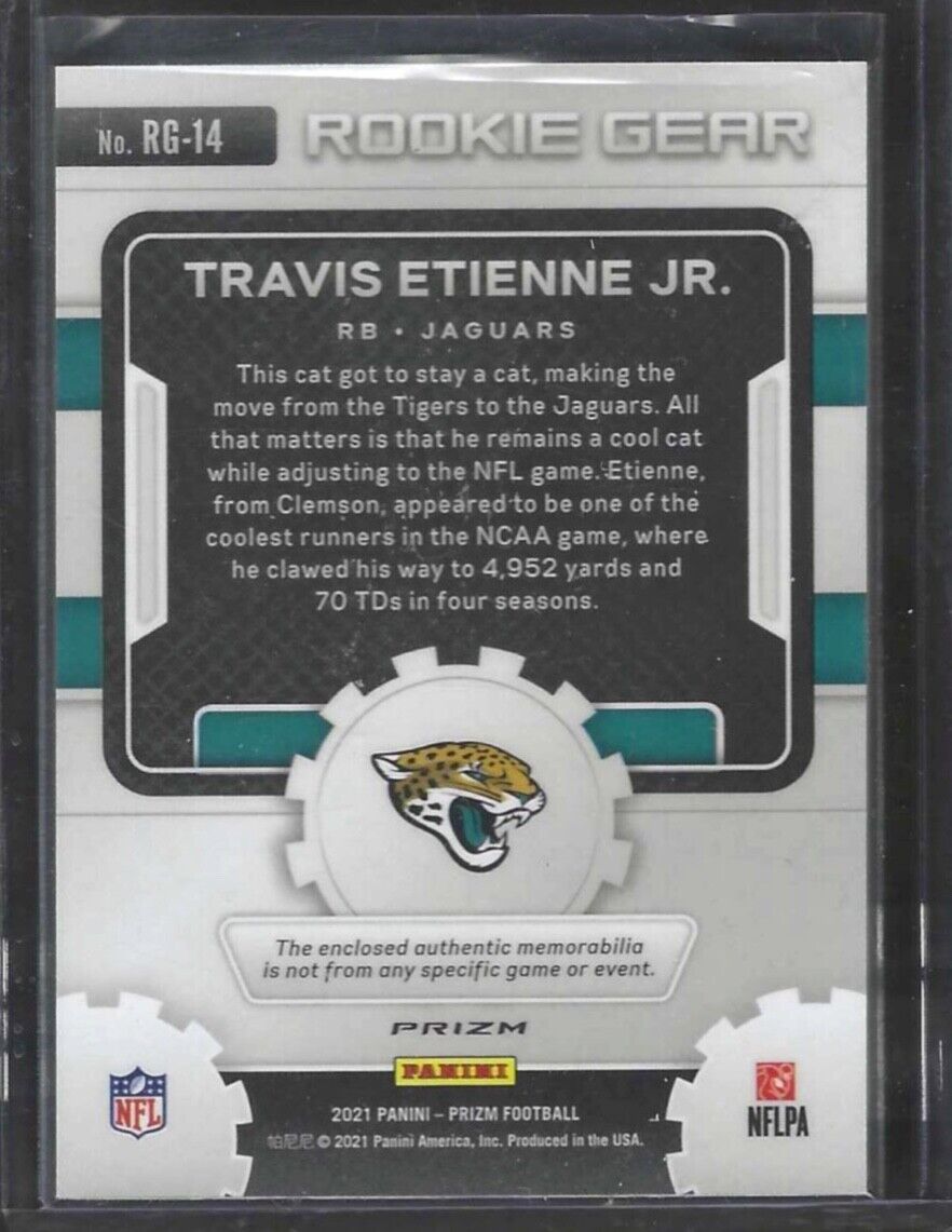 TRAVIS ETIENNE JR 2021 PANINI PRIZM GREEN PULSAR PRIZM ROOKIE PATCH RC #RG-14