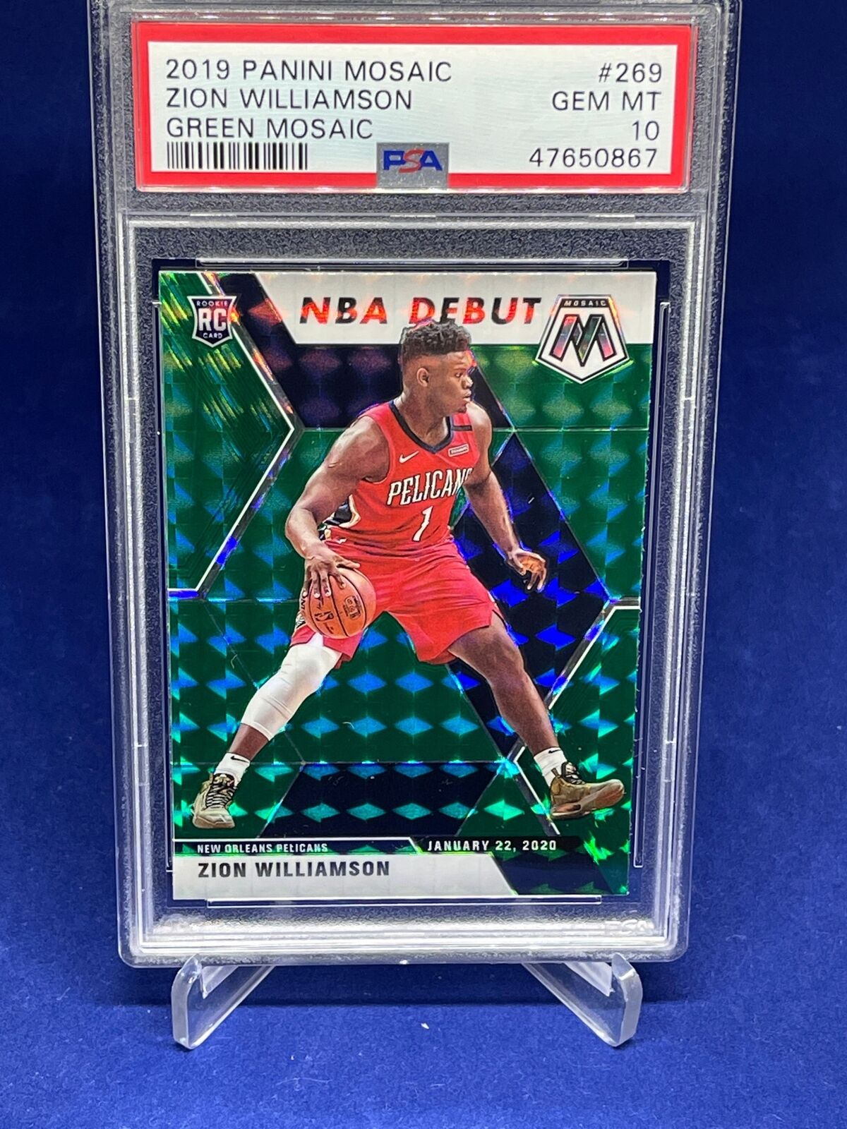 ZION WILLIAMSON 2019-20 PANINI MOSAIC DEBUT GREEN MOSAIC RC #269 PSA 10 GEM MINT