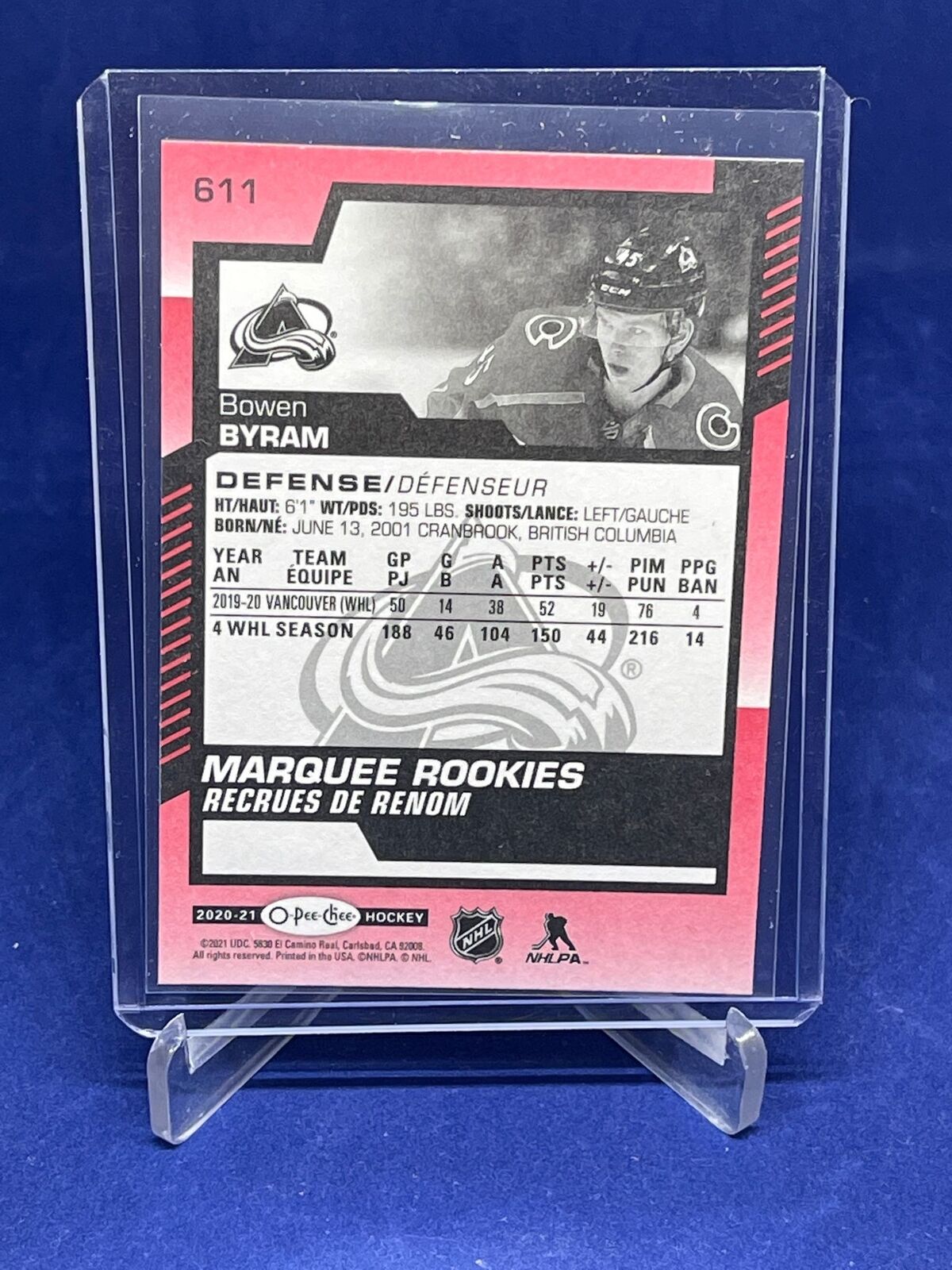 BOWEN BYRAM 2020-21 O-PEE-CHEE MARQUEE ROOKIES RED RC #611
