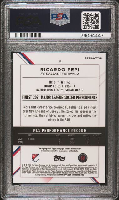 RICARDO PEPI 2022-23 TOPPS FINEST MLS AUTO REFRACTOR #9 PSA 10 GEM MINT