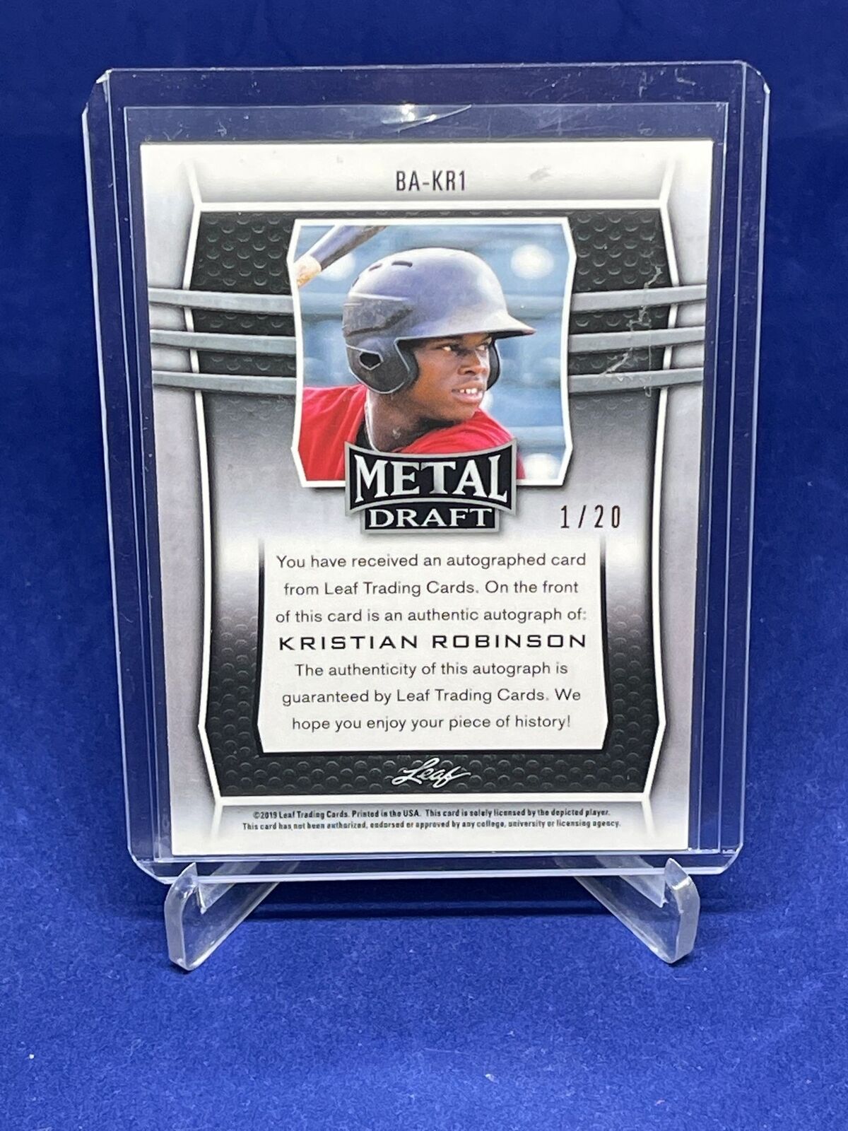 KRISTIAN ROBINSON 2019 LEAF METAL DRAFT BLUE WAVE AUTO PROSPECT #D 1/20