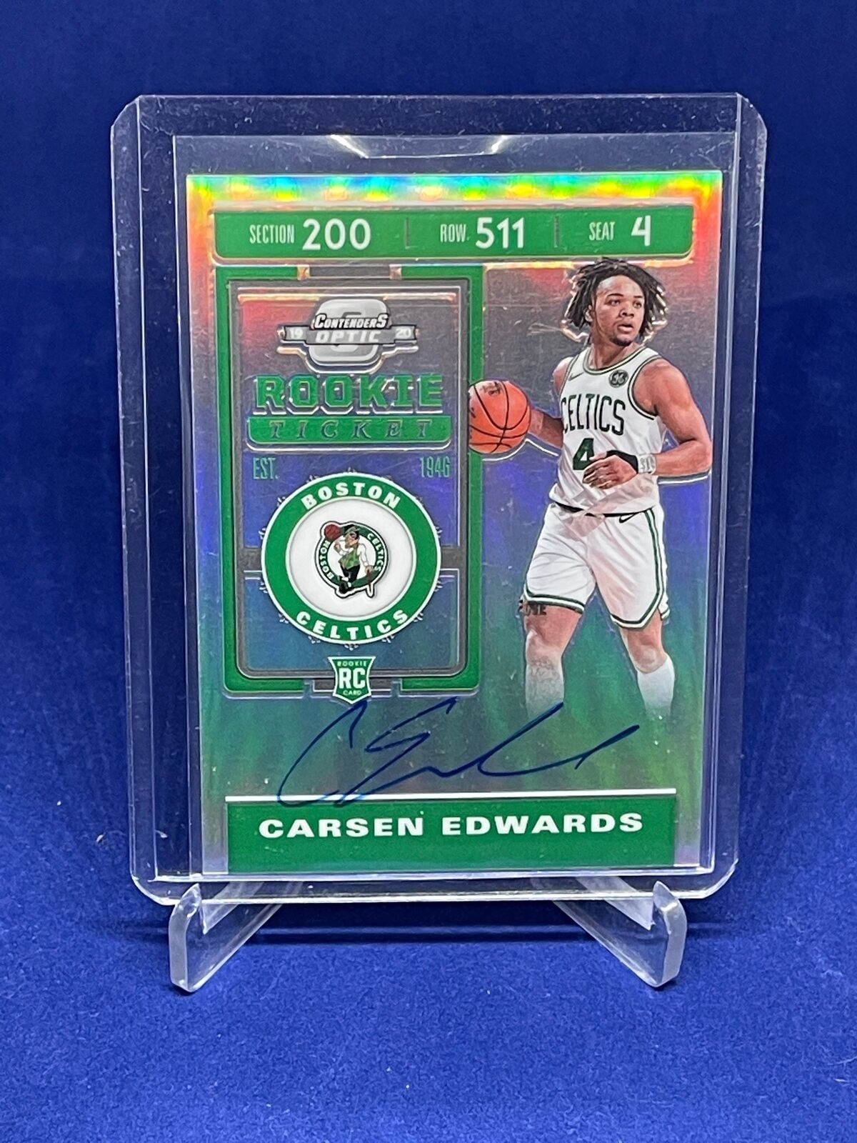 CARSEN EDWARDS 2019-20 PANINI CONTENDERS OPTIC TICKET SILVER PRIZM AUTO #130