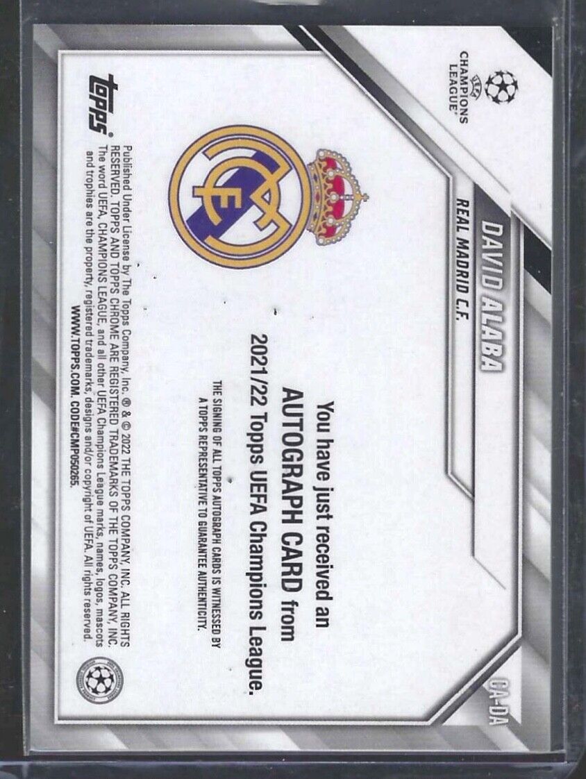 DAVID ALABA 2021-22 TOPPS CHROME UEFA AQUA RAYWAVE REFRACTOR AUTO SSP #CA-DA