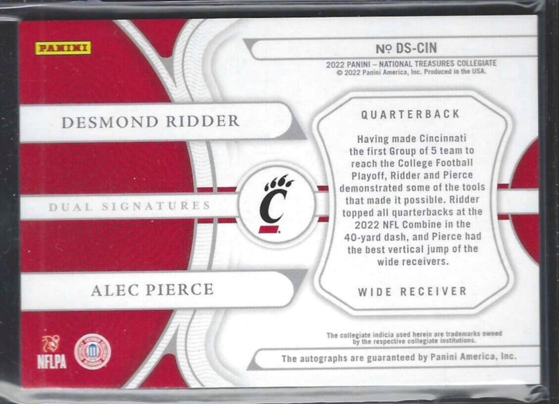 DESMOND RIDDER ALEC PIERCE 2022 NATIONAL TREASURES DUAL AUTO RC #D 59/75