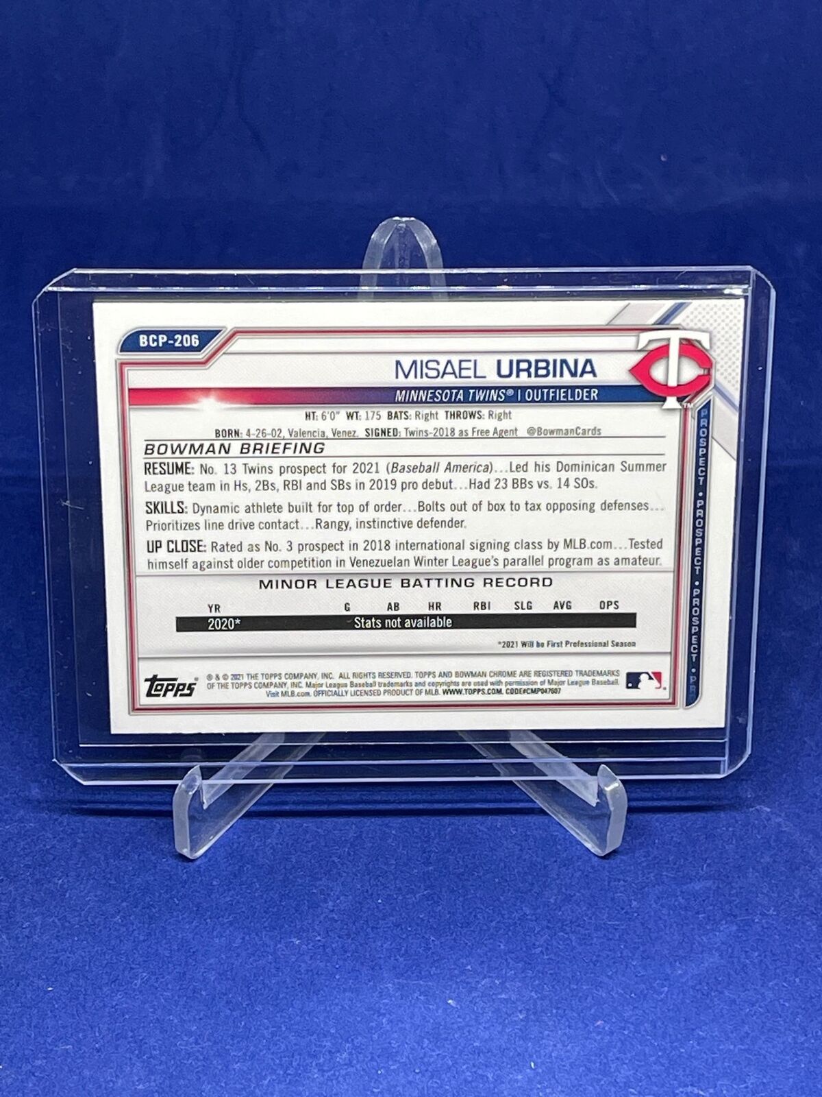 MISAEL URBINA 2021 BOWMAN CHROME 1ST SHIMMER REFRACTOR PROSPECT