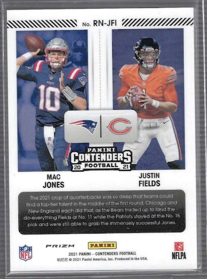 JUSTIN FIELDS MAC JONES 2021 OPTIC CONTENDERS ROUND NUMBERS SILVER PRIZM RC