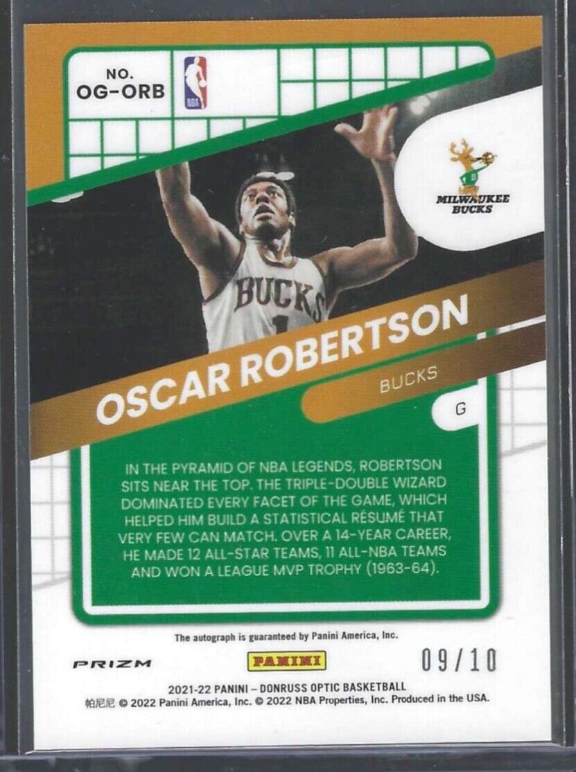 OSCAR ROBERTSON 2021-22 PANINI DONRUSS OPTIC WHITE PULSAR PRIZM AUTO #D 09/10