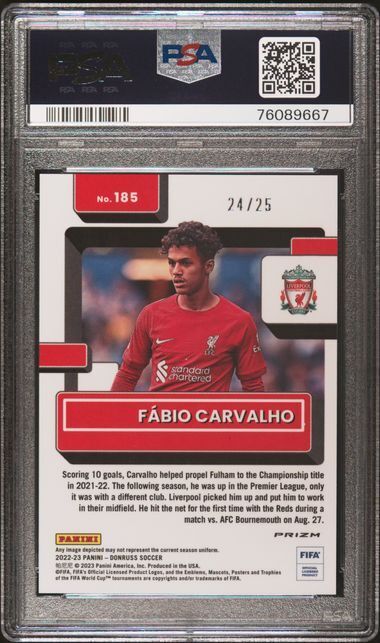 FABIO CARVALHO 2022-23 DONRUSS OPTIC PURPLE MOJO RATED ROOKIE PRIZM RC /25 PSA 9