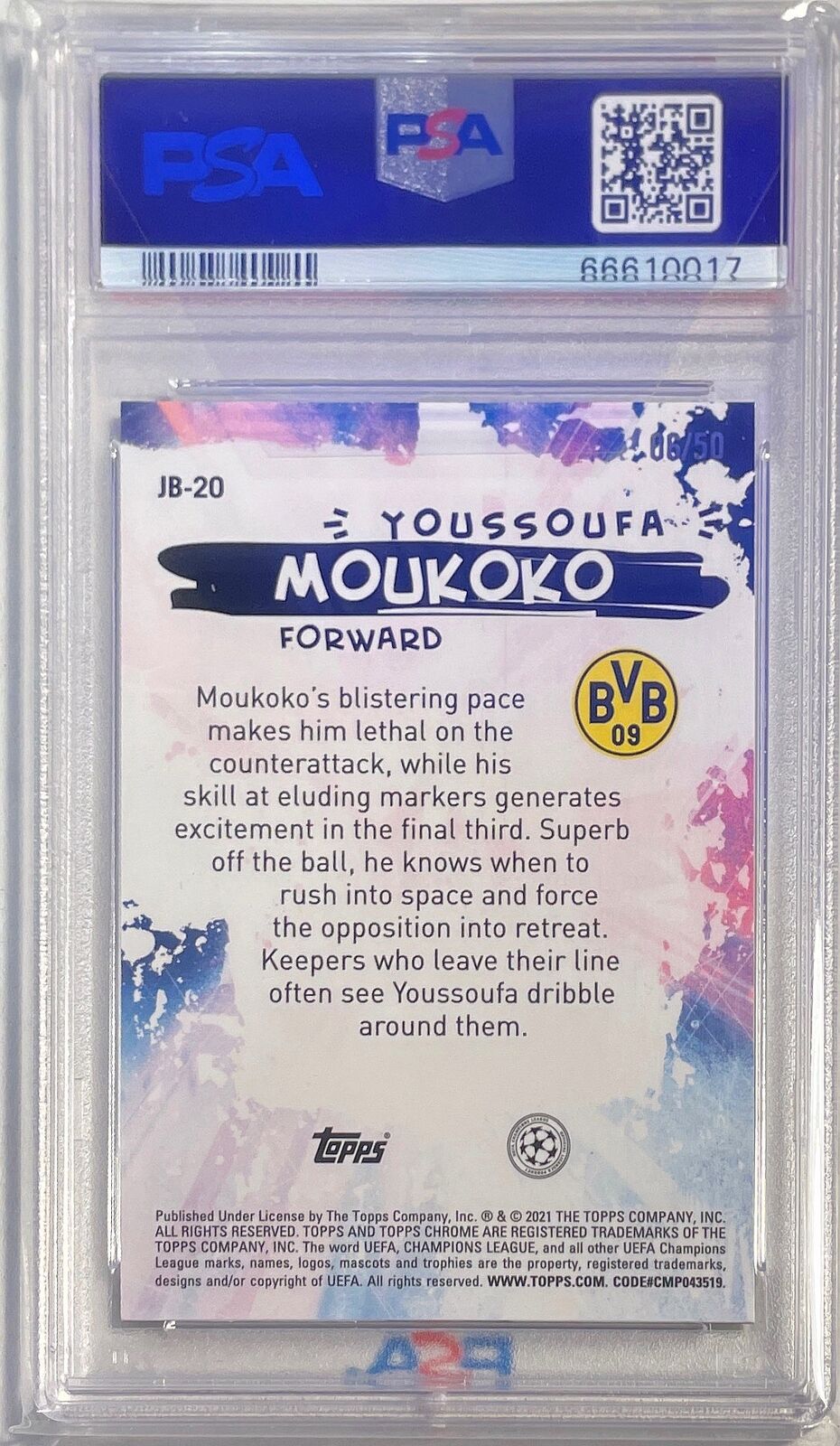 YOUSSOUFA MOUKOKO 2020-21 TOPPS CHROME JOGA BONITO GOLD REFRACTOR RC /50 PSA 10