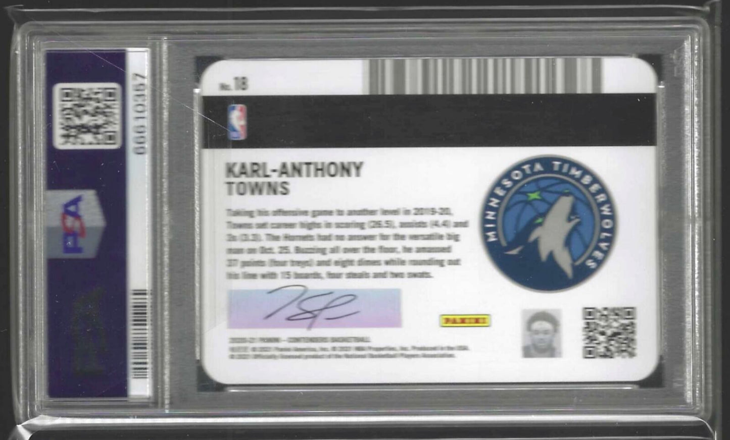 KARL ANTHONY-TOWNS 2020-21 CONTENDERS LICENSE TO DOMINATE SSP #18 PSA 10 POP 1/1