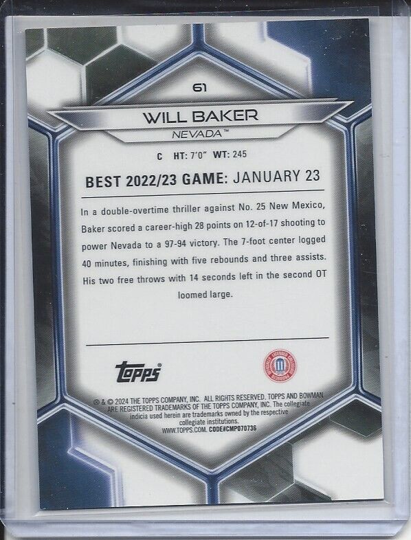 WILL BAKER 2023 BOWMANS BEST RED LAVA REFRACTOR #D 4/5
