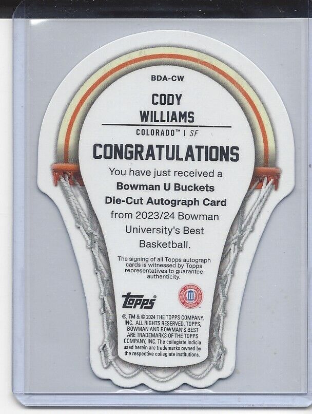 CODY WILLIAMS 2023 BOWMANS BEST UNIV BUCKETS REFRACTOR ON CARD AUTO #D 1/75