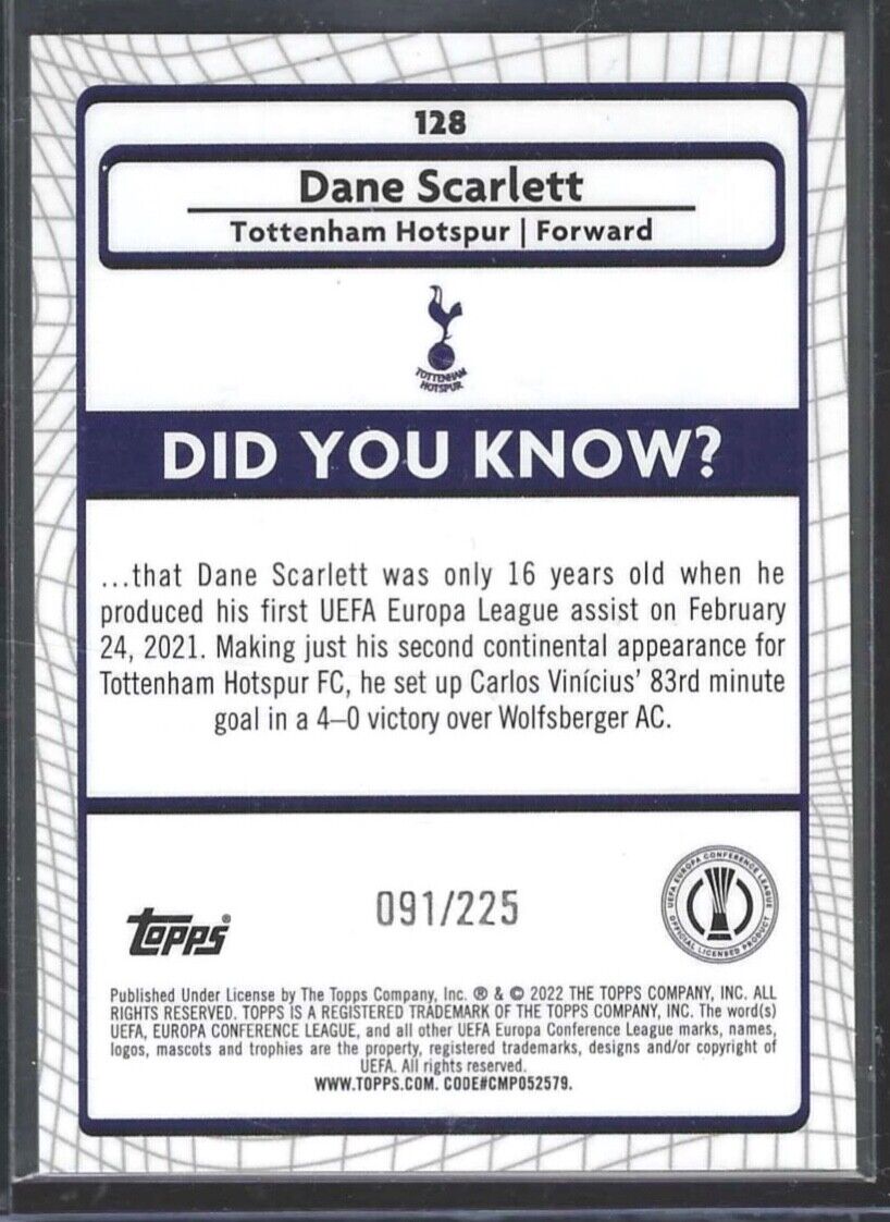 DANE SCARLETT 2021-22 TOPPS MERLIN YELLOW WAVE REFRACTOR RC #D 091/225