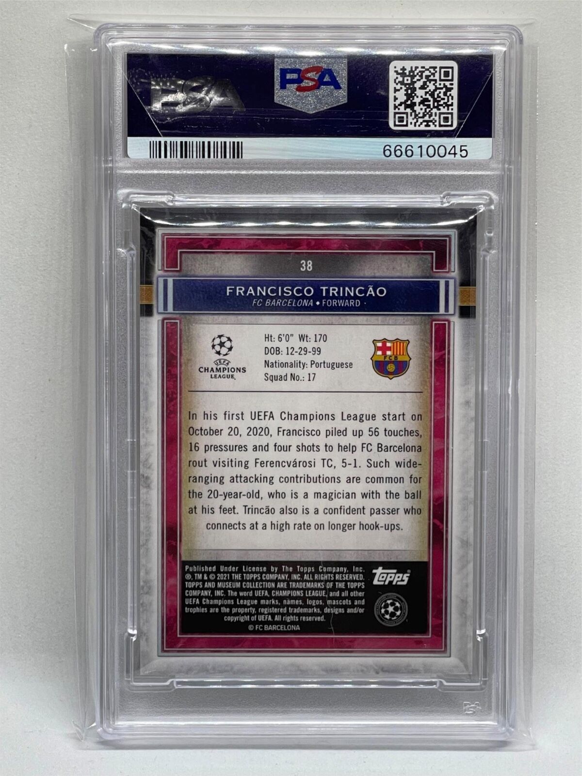 FRANCISCO TRINCAO 2020 TOPPS MUSEUM COLLECTION UCL RUBY RC 13/25 PSA 9 POP 1/1