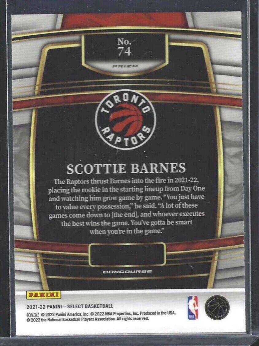 SCOTTIE BARNES 2021-22 PANINI SELECT CONCOURSE SILVER FAST BREAK PRIZM RC #74