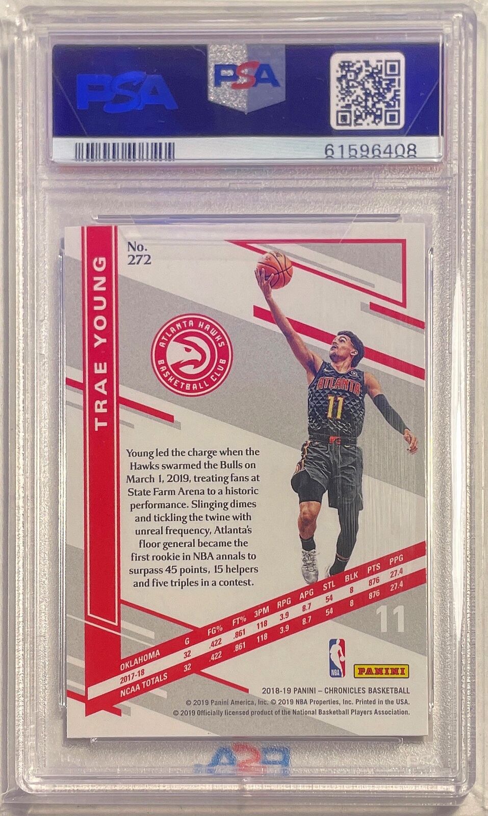 TRAE YOUNG 2018-19 PANINI CHRONICLES BRONZE ROOKIE RC #272 PSA 9 MINT POP 19