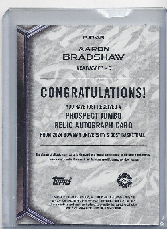 AARON BRADSHAW 2023 BOWMANS BEST UNIVERSITY JERSEY AUTO SILHOUETTE REFRACTOR