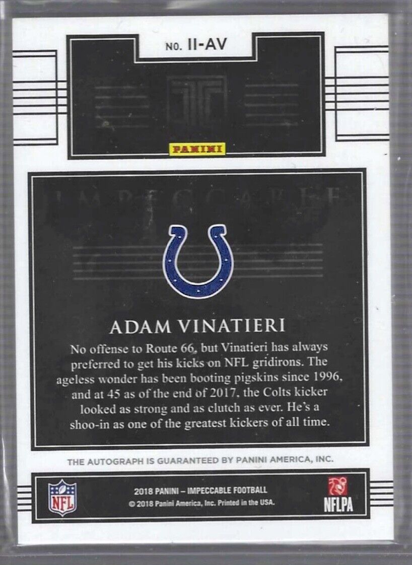 ADAM VINATIERI 2018 PANINI IMMPECCABLE INDELIBLE INK AUTO #D 22/25