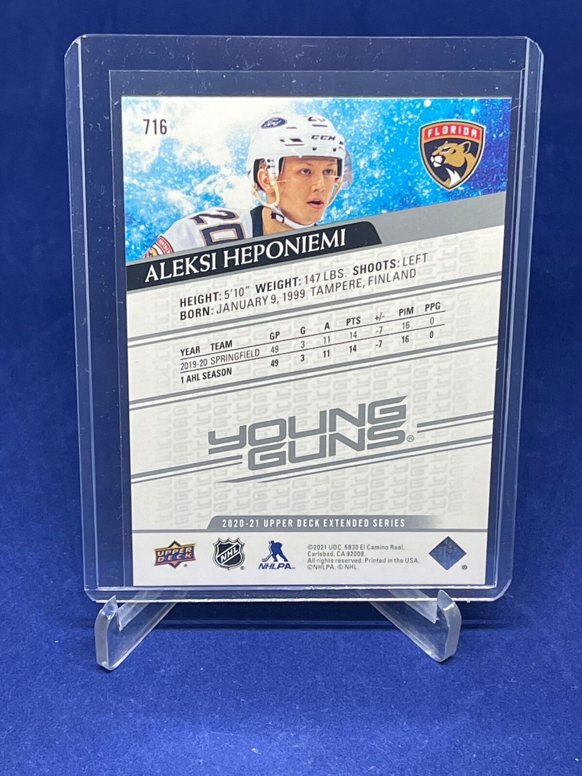 ALEX HEPONIEMI 2020-21 UPPER DECK SERIES ONE YOUNG GUNS RC #716