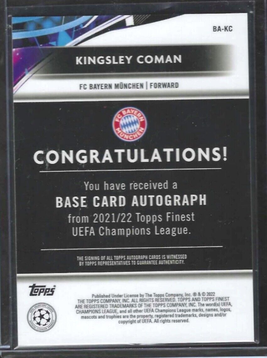 KINGSLEY COMAN 2021-22 TOPPS FINEST SILVER REFRACTOR AUTO #BA-KC