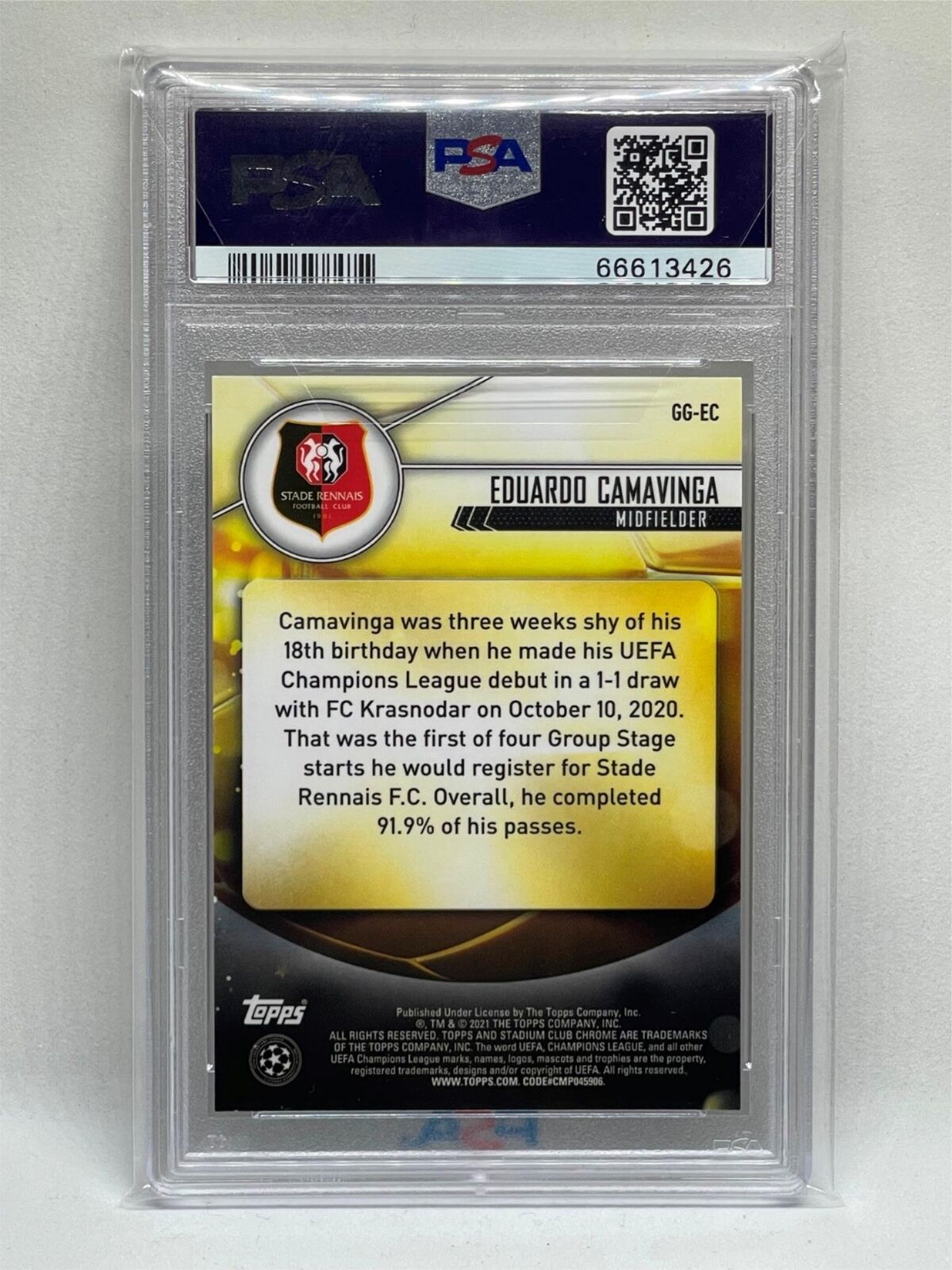 EDUARDO CAMAVINGA 2020 STADIUM CLUB CHROME UCL GLIMPSES OF GOLD RC PSA 9 POP 3